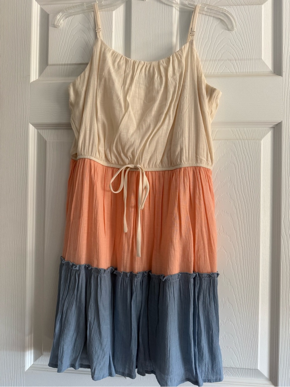 AUW Cream, Peach & Blue Colorblock Tiered Sundress
